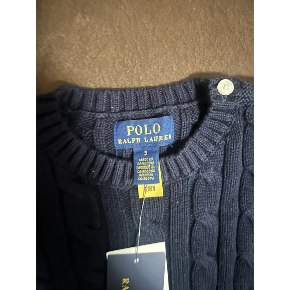 Polo Ralph Lauren Sweater Navy Girls 5 Cable-Knit Cotton Pullover Long Sleeve
